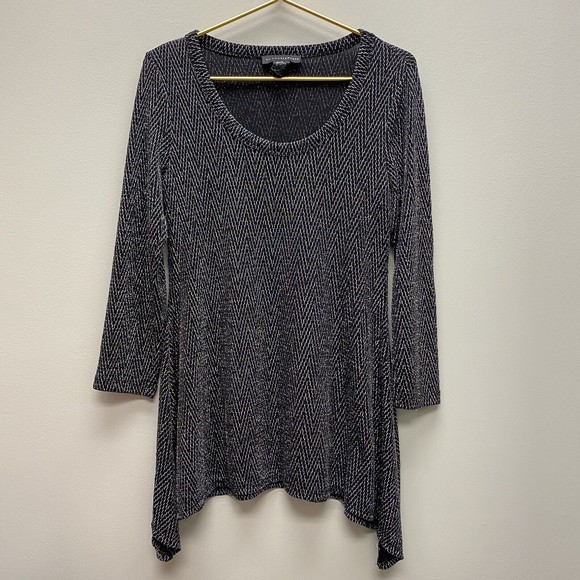 Grace Elements Metallic Slinky Tunic Top Sz Medium Black Silver Sharkbite Dressy - Picture 1 of 8